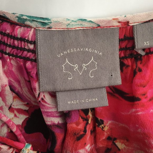 VANESSA VIRGINIA Anthropologie 100% Silk Rose Floral Print Tie Collar Shirt - Picture 2 of 8